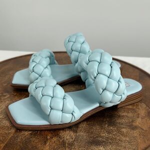 Steve Madden Sandals Wm 6 Blue Faux Braided Strap Slip On Flats Easter Spring
